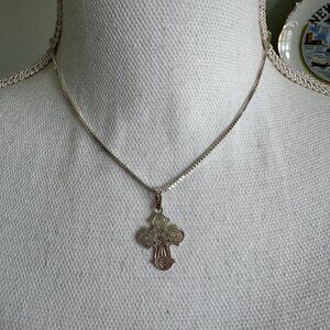 Sterling Silver St. Olga Orthodox Cross Pendant Necklace, Baptism